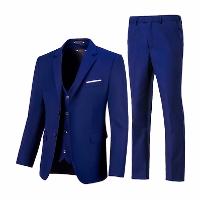 Men’s Premium Navy Blue 3-Piece Suit – Blazer, Waistcoat & Trousers